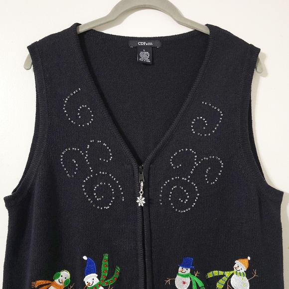 Ugly Christmas Sweater Vest, Snowman & Stocking Holiday Knit, Festive Retro, L - Picture 3 of 14